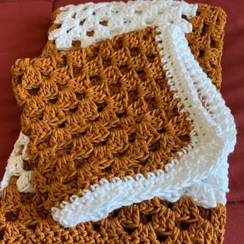 Handmade Brown Crocheted Dish Towel and Dishcloth set with white Border